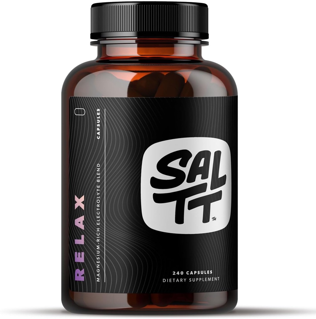 SALTT Relax - Magnesiumkapsler Supplement - 203mg ionisk magnesiumchlorid w / natrium, kalium, elektrolyter - Vegan, Sugar & Gluten Free - 240 Greve - af Keto Chow