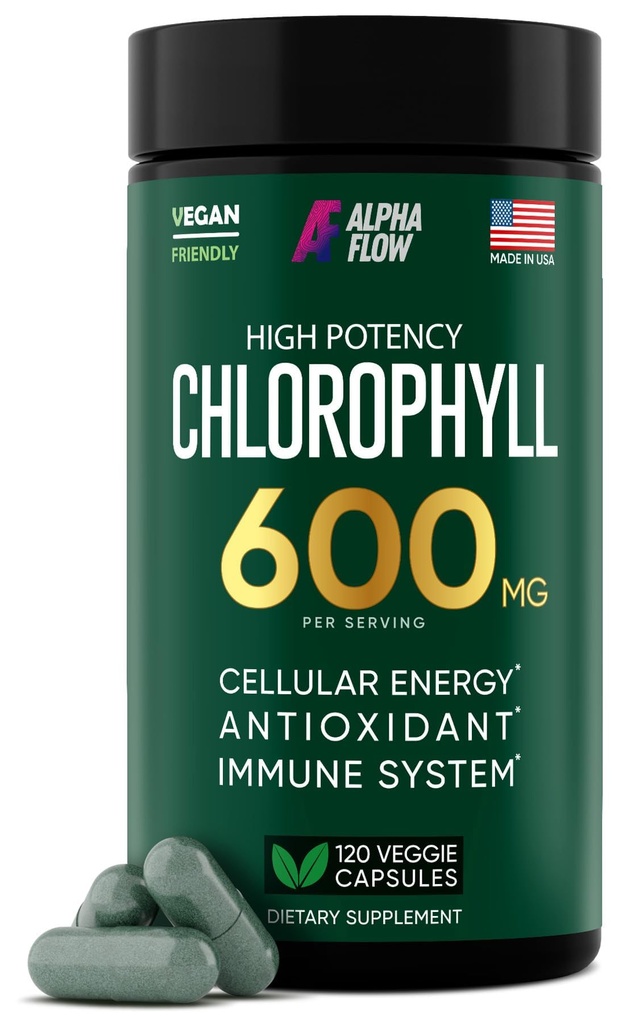 Chlorophyll kapsler 600 mg - Natural Chlorophyll piller til kvinder og mænd - Meget biotilgængelig Chlorophyll supplement for energi, immunitet, hud + intern deodorant