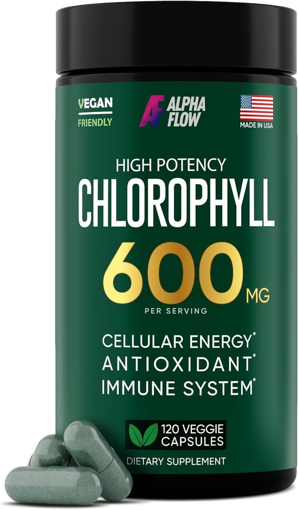 Chlorophyll kapsler 600 mg - Natural Chlorophyll piller til kvinder og mænd - Meget biotilgængelig Chlorophyll supplement for energi, immunitet, hud + intern deodorant