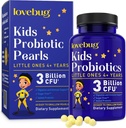 LOVEBUG Probiotika til børn - Kids Probiotiske Chewables med Prebiotika til ældre 4 +, Daglig Børns Gut Sundhed, Forstoppelse, fordøjelse & immunforsvar Support, Sugar- Free, 60 Soft Pearls