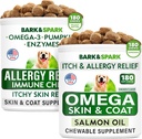 Allergi Relief + Omega 3 for hunde Bundle - Anti- Itch Hud & Coat + Hud Allergi - Omega 3 Fish Oil + EPA & DHA Fedtsyre - Kløe & Paw Licking + Fælles Sundhed - 360 Tyg - Made in USA