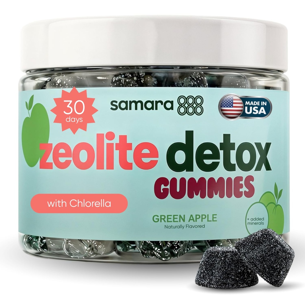 Zeolit Detox for børn og voksne, Heavy Metal Zeolite & Chlorella Detox Gummies, Alternativ til aktiverede Charcoal, Gentle Daglig Toxin Cleanse for børn og voksne, 60 Green Apple Vegan Gummies