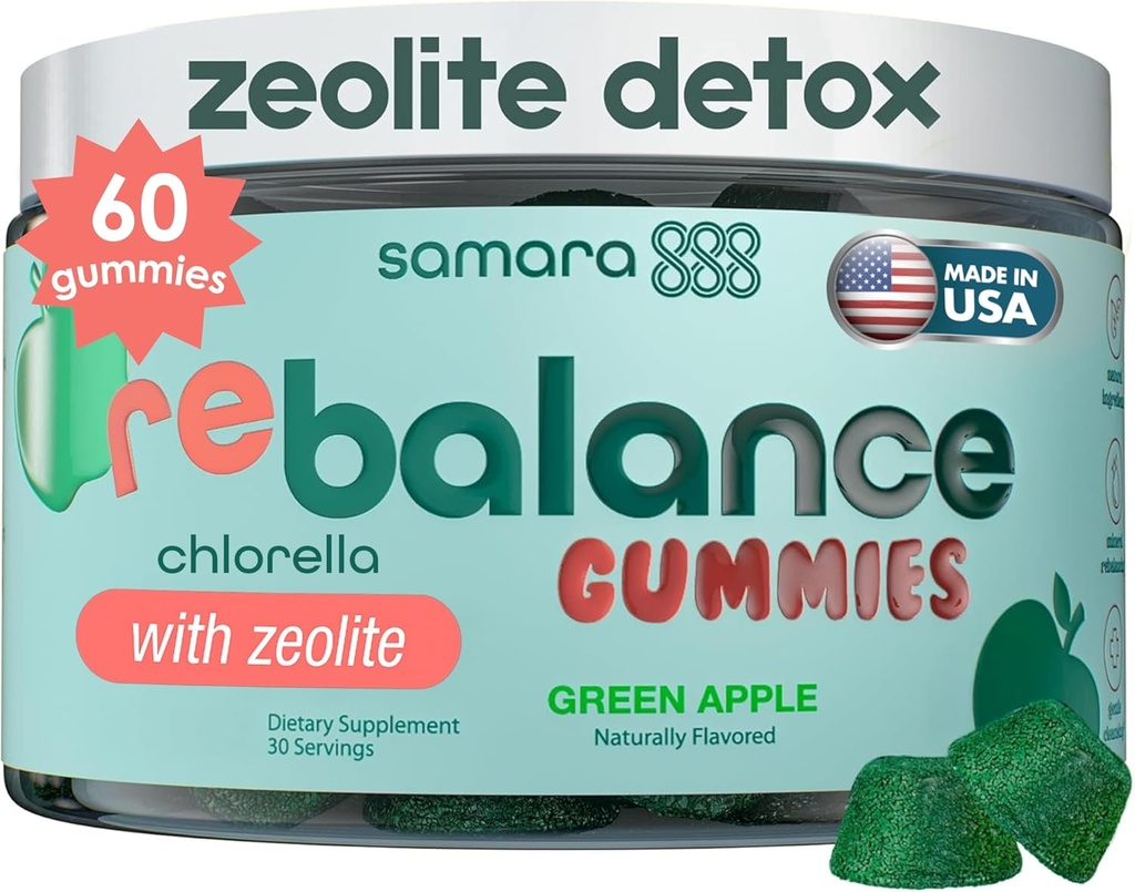 Zeolit Detox for børn og voksne, Heavy Metal Zeolite & Chlorella Detox Gummies, Alternativ til aktiverede Charcoal, Gentle Daglig Toxin Cleanse for børn og voksne, 60 Green Apple Vegan Gummies