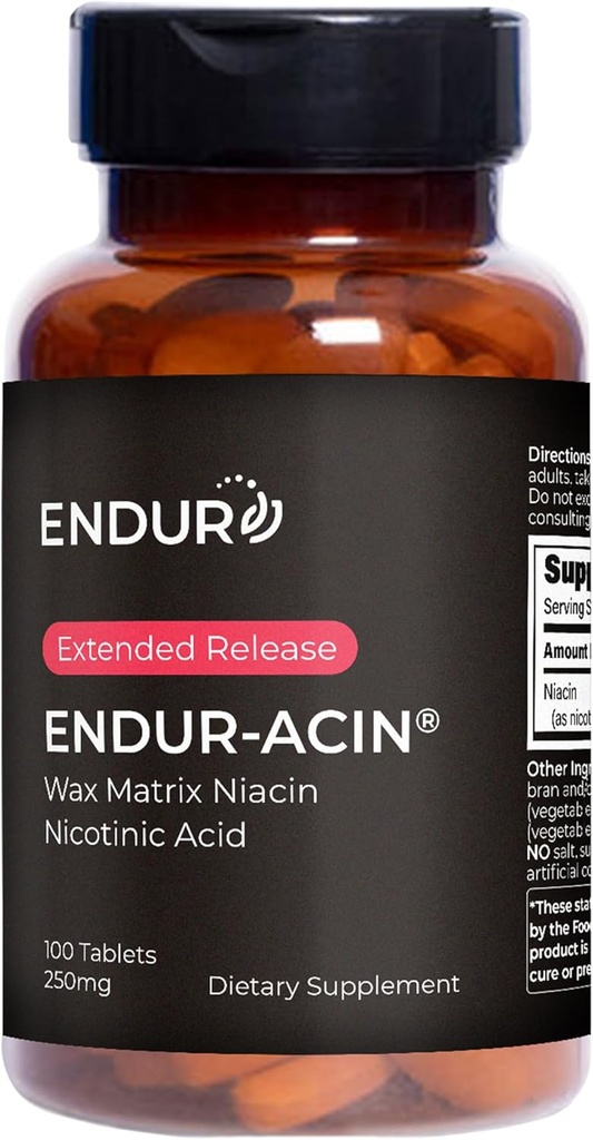 ENDUR-ACIN Niacin, Heart Health & Healthy Cholesterol Balance Supplement, Extended Release for Optimal Absorption, Gluten Free, 250mg (100 Tablets)