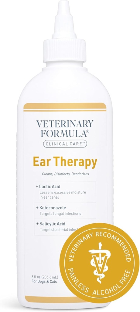 Veterinary Formel Clinical Care Ear Therapy, 8 oz. - Kat og Dog Ear Cleaner - Hjælper Soothe Itchiness og Clean The Ear Canal of Druss and Buildup