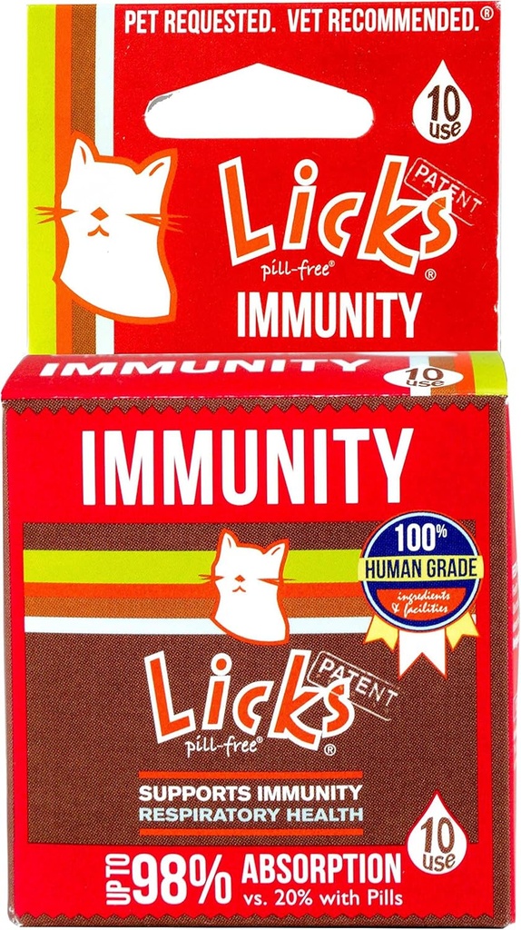 Licks Piller-Free Cat Immunity - immunforsvar Cat Supplies - Respiratoriske kosttilskud - Health Supplies - Gel Packets - 10 Anvendelse