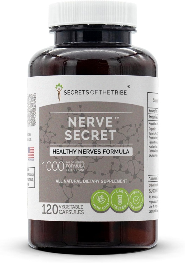 Secrets of the Tribe - Nerve Secret, Sunde Nerves Formel, Urte Supplement Blend (120 kapsler)
