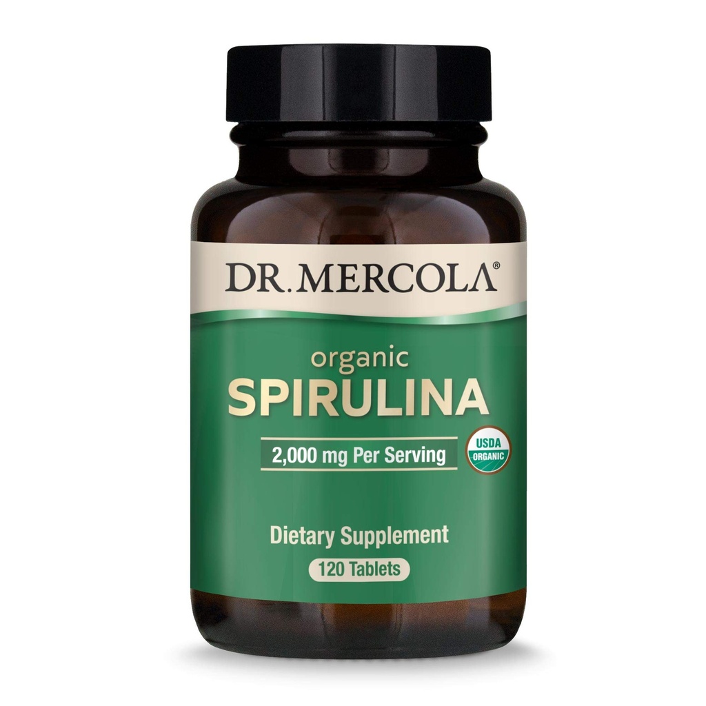 Dr. Mercola Organic Spirulina - 2000 mg - USDA Organic - Understøtter normal afgiftning og immunforsvar - Hele fødevarer Superfood - Non- GMO, Gluten- Free & Soy- Free - 120 tabletter