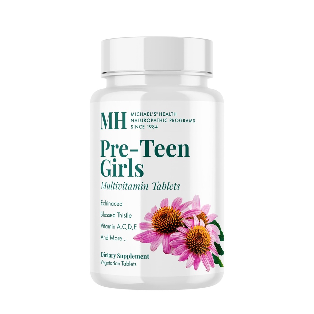 MICHAEL 'S Health Naturopatiske programmer Pre- Teen Girls - 120 Vegetariske tabletter - Daglig Multivitamin for sund vækst og udvikling - Kosher - 60 Servere