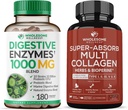 Grossisme Wellness fordøjelsesenzymer 1000MG Plus Prebiotika & Probiotika Supplement + Super- Absorb Multi Collagen piller (type I II III V X) Økologiske urter og bioperine bundle