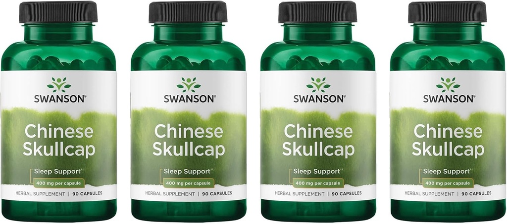Swanson Kinesisk Skullcap - Herbal supplement fremme afslapning og søvn support - Flavonoid formel til at hjælpe Sothe Nerves - (90 kapsler, 400mg hver,) (4 pakke)