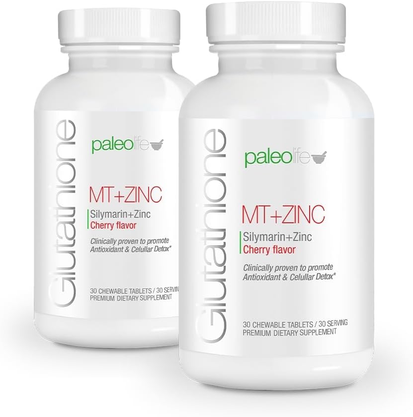 PaleoLife Premium Glutathione + Milk Thistle + Zink - 60 tyggetabletter, Cherry Flavor (2- Pack)
