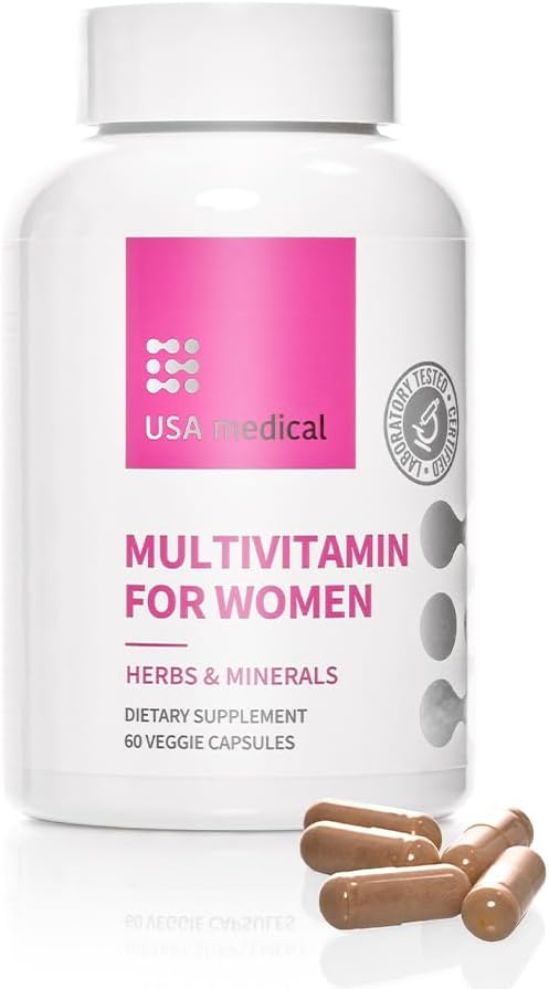 Kvinders Multivitamin Kapsler - Komplet tillæg med biotin, folat og zink - Understøtter energi, fertilitet, Hormoner, og dvalekapsler 124; 60 Kapsler