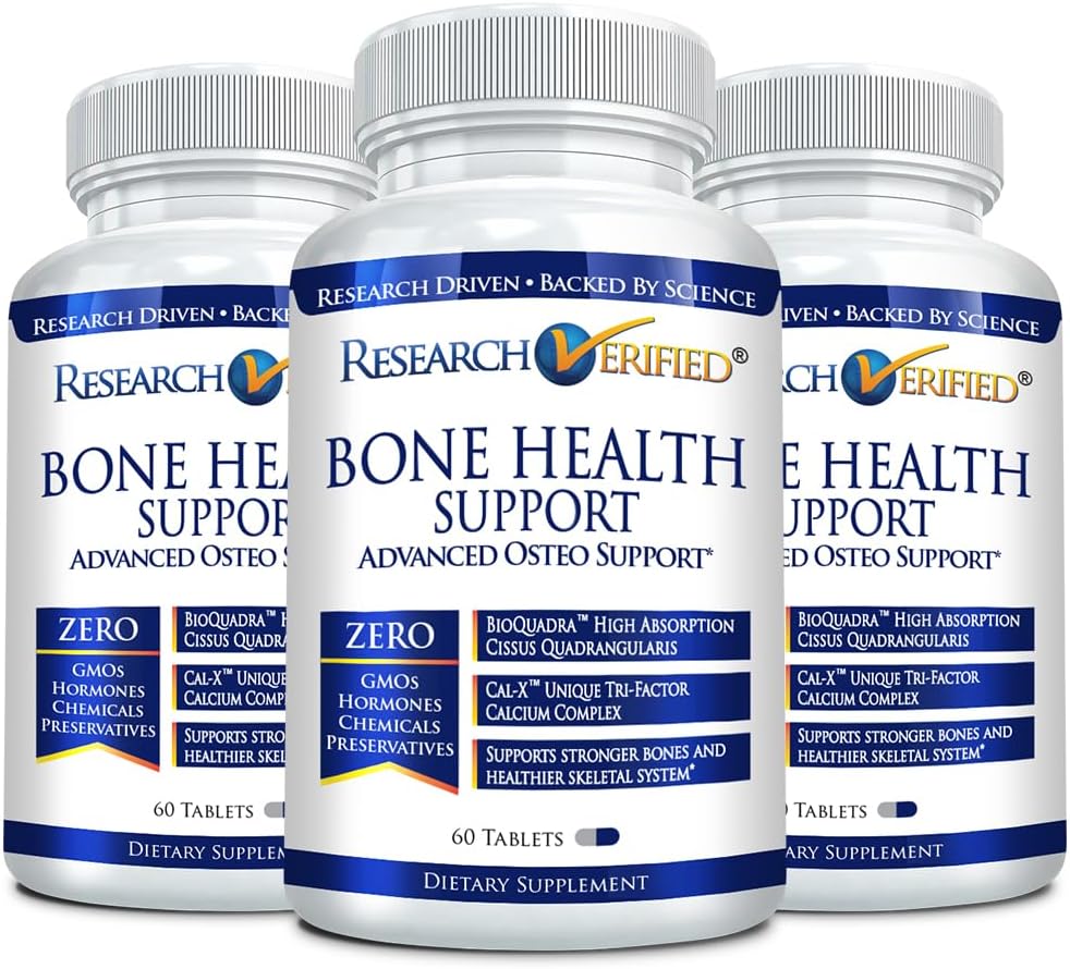 Forskning Verified Bone Health Support - Rebuild Bone Mass - Triple Calcium Complex, Vitamin D3, Vitamin K2, Soy Isoflavoner, BioPerine - 180 tabletter - 3 måneders forsyning