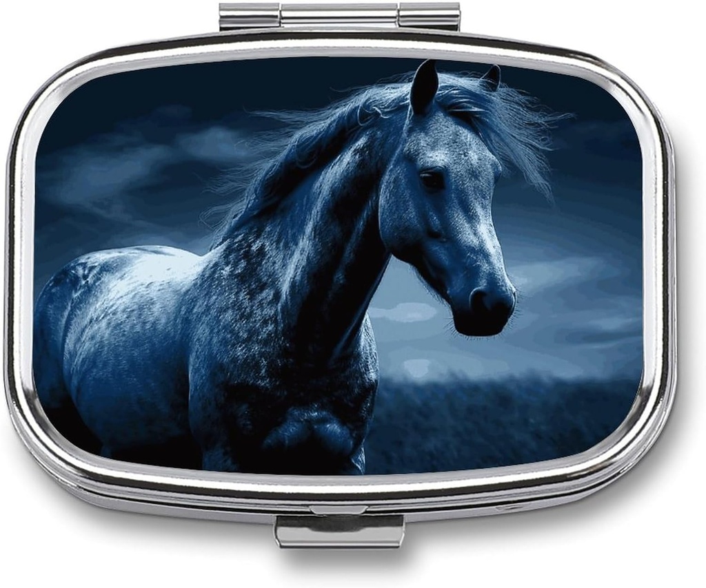 Blue Horse Pill Box 3 Segment Square Lille Pill Case Rejse Pilleboks til Purse Pocket Metal Medicine Organizer Portable Pill Container Holder til at holde vitaminer Medicin Fish Oil og kosttilskud