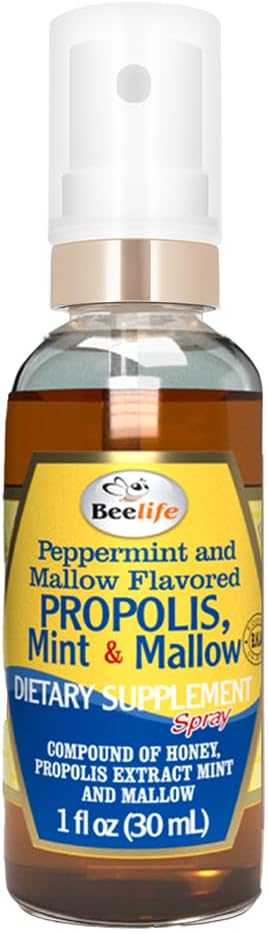 Beelife Propolis Throat Spray - Lindrende honning, Mint & Malva - Naturlig immunforsvar & Sore Throat Relief, Antioxidanter, Rich in Flavonoider & Artepillin C, Ingen Sukker, Gluten- Free - 1 -Pack, 30ml