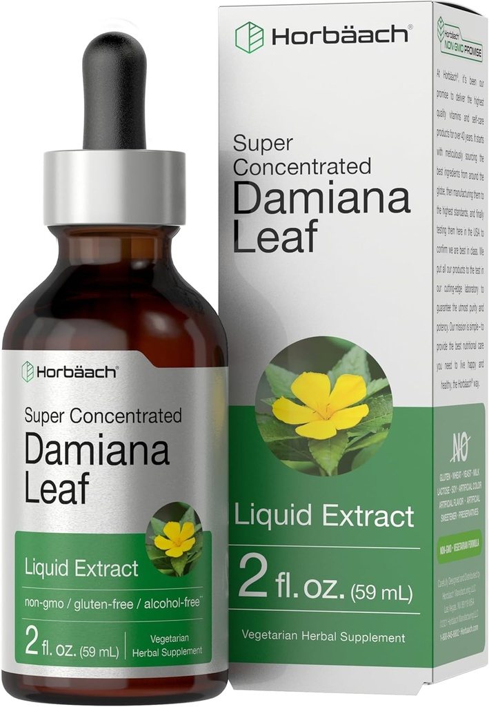 Horbäach Damiana Leaf Herb Tincture Yester124; 2 fl oz Yester124; Super koncentreret Mester124; Alkoholfri Væske Extract Mester124; Vegetar, Non- GMO & Gluten Free Herbal Supplement