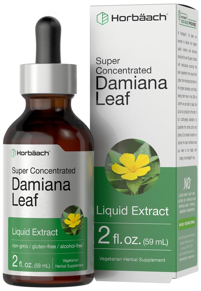 Horbäach Damiana Leaf Herb Tincture Yester124; 2 fl oz Yester124; Super koncentreret Mester124; Alkoholfri Væske Extract Mester124; Vegetar, Non- GMO & Gluten Free Herbal Supplement