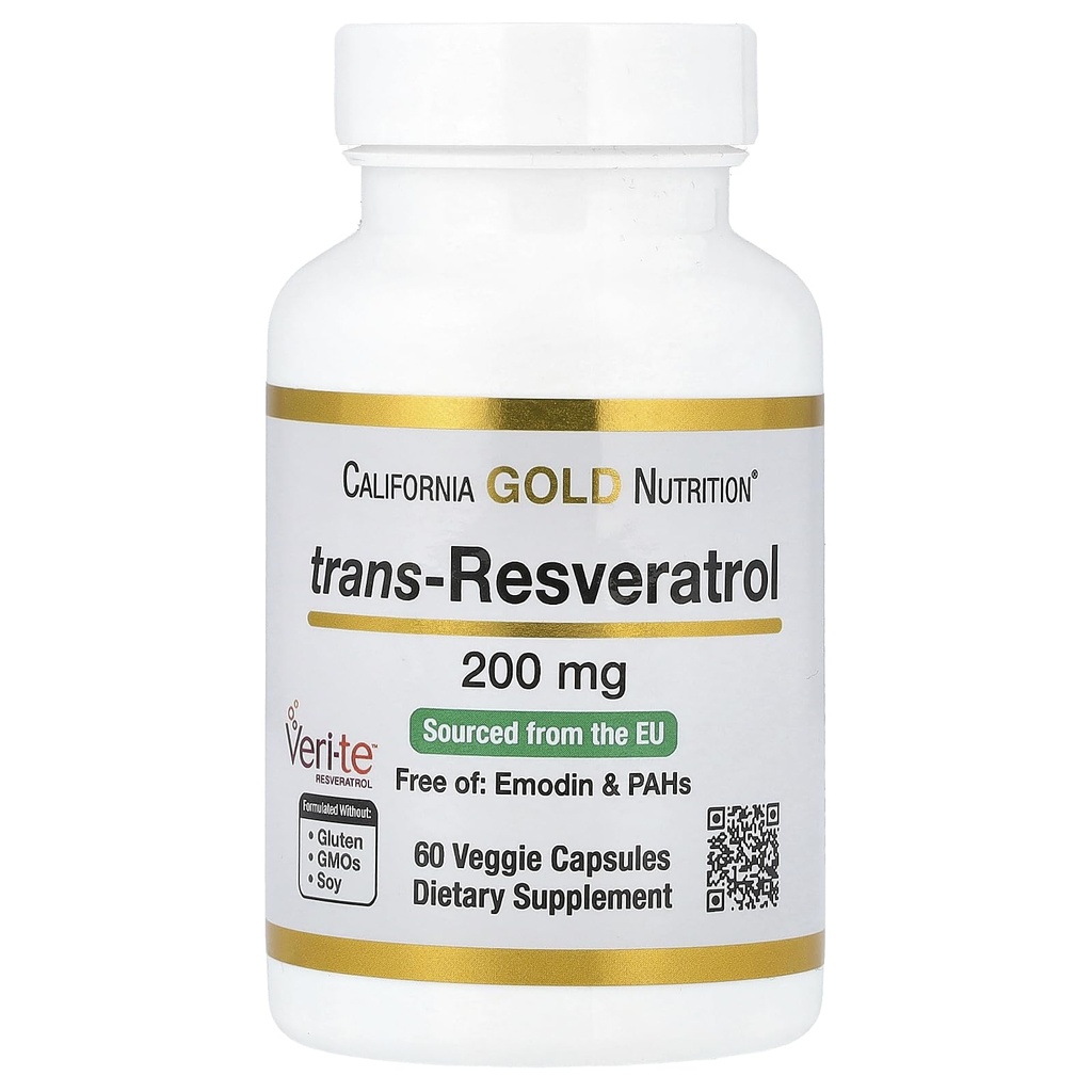 Resveratrol, 98% Pure Trans- Resveratrol, Free of Emodin & PAHs, Italiensk Sourced, 200 mg, 60 Veggie Capsules