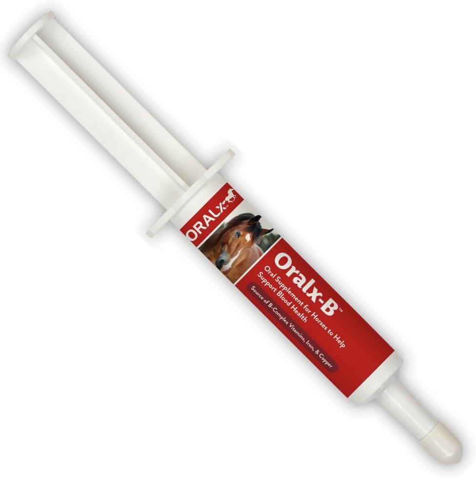 Oralx- B High- Potency B- Vitamin Complex og Chelated Mineral Booster. Ernæringstilskud til hard- arbejdende heste. Oral Paste i Easy- Dose Sprøjte. Garanteret analyse. Lavet i USA.
