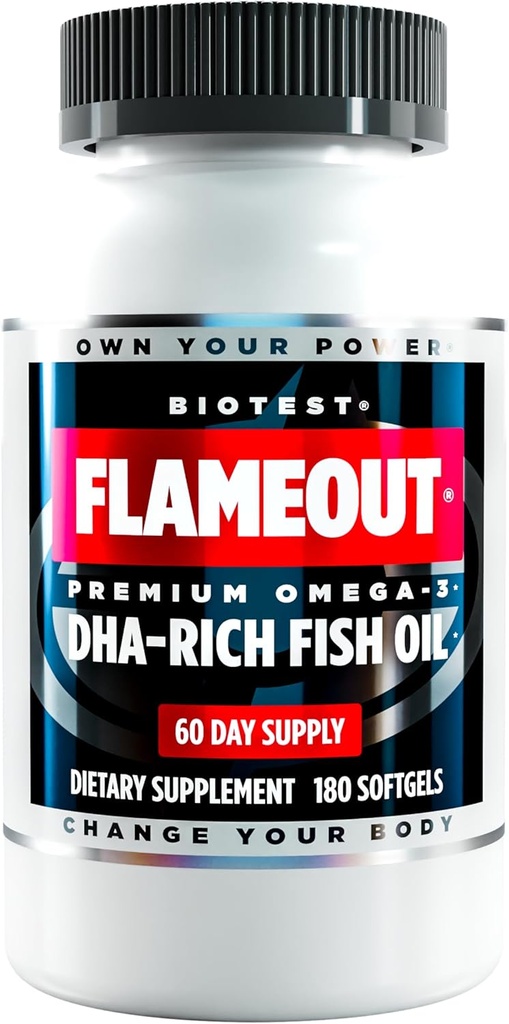 Biotest Flameout 5X DHA Fish Oil, 60 Servering - 4200mg Omega- 3- 180 Softgels