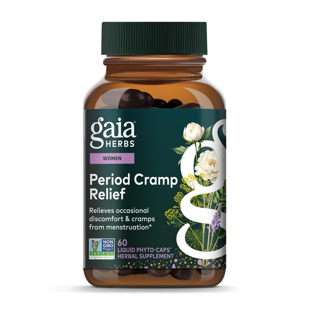 Gaia urter krampe Relief - Urtetilskud til Hormone Balance & Periode krampe Relief - Lavet med Økologisk Lakrids Root, Hvid Peony Root, Gurkemeje & Mere - 60 Vegansk Kapsler (60 Servere)