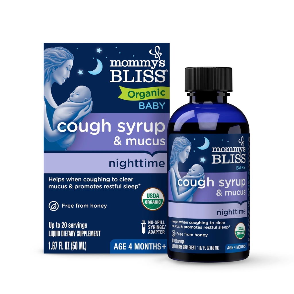 Mors Bliss Organic Baby Host Syrup & Mucus Night Time, Indeholder Organic Agave og Ivy Leaf, Lavet til Babyer 4 måneder +, 1.67 Fluid Ounces