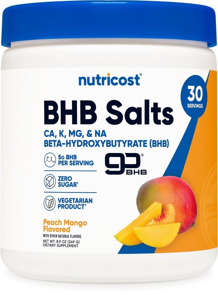 Nutricost BHB Salts Drink Mix (30 Servere, Peach Mango Flavored) (5G BHB Per Servering) - 0G Total Sugars, Vegetarisk Produkt