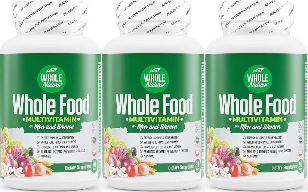 Hele mad Multivitamin til mænd og kvinder Komplet daglige superfood vitaminer plus mineraler fordøjelsesenzymer, probiotika og Omegas. Plantebaseret multivitamin, ikke GMO 'er (3)