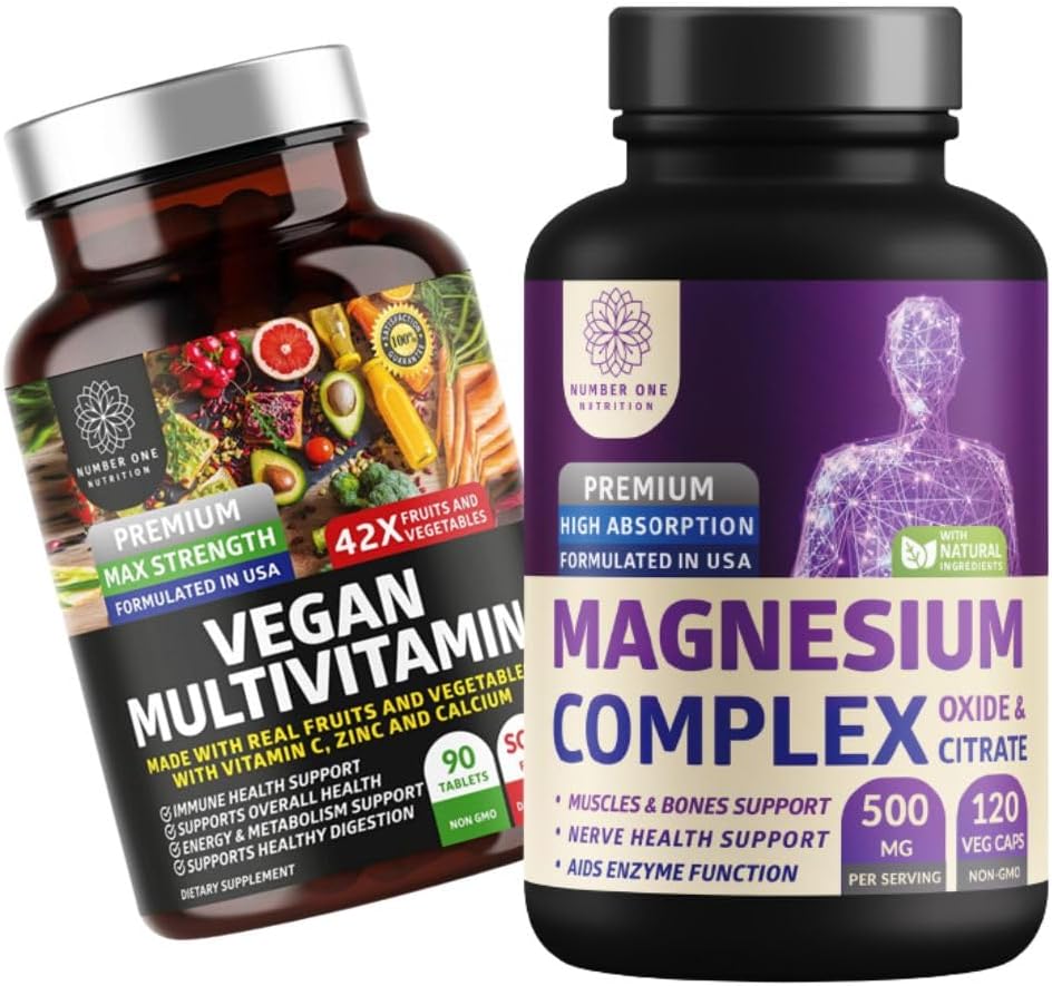 Nummer et ernæring N1N Premium Magnesium Complex [500mg] Høj Absorption og Vegan Multivitamin [86 kraftfulde ingredienser], Non- GMO og Gluten- fri, 2 Pack Bundle