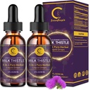 (2 Pack) Mælk Thistle Liquid Drops til lever Rengøring Detox & Reparation, Mælk Thistle tillæg med Mælkebøtte Root, Artiskoke & Gurkemeje til leverstøtte og immunforsvar, Vegan, Non- GMO, 4 FL OZ