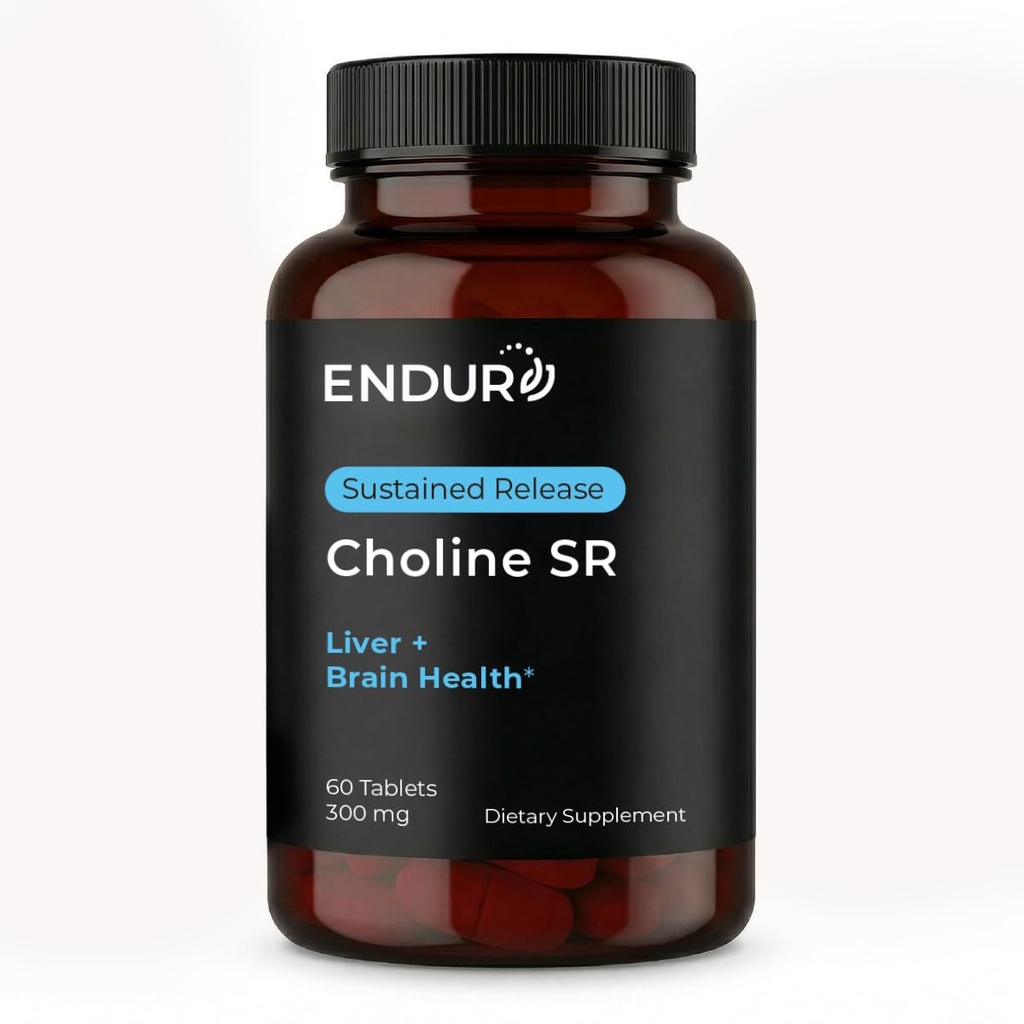 Endur Cholin L (+) Bitartrat, Sustained Release Brain & Liver Support, Prenatal Safe, Vegan, Non- GMO, Gluten Free, 300mg (60 tabletter)