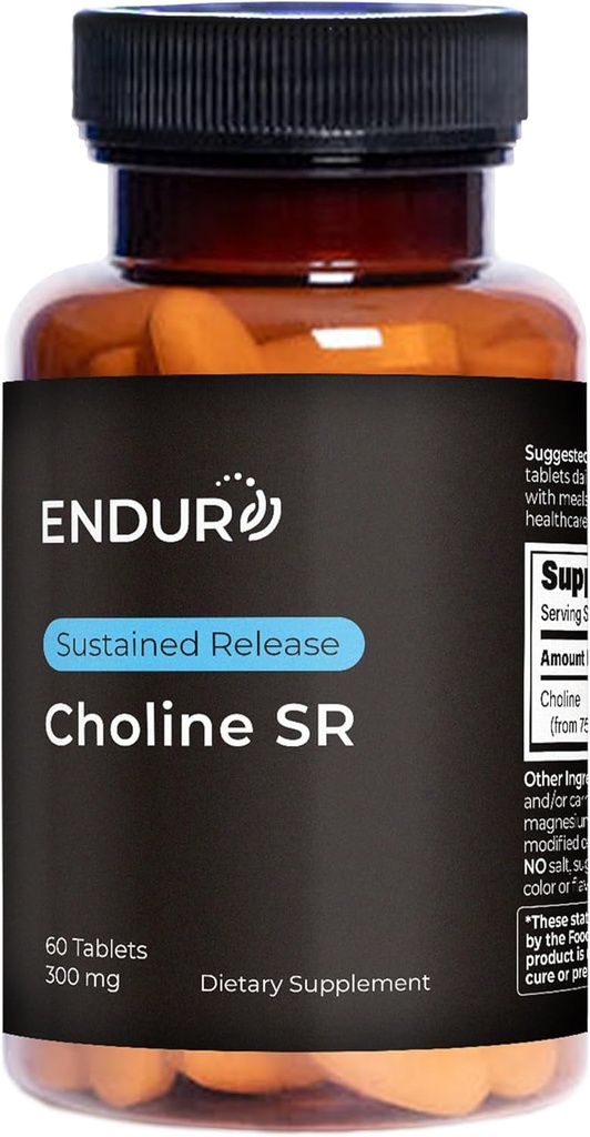 Endur Cholin L (+) Bitartrat, Sustained Release Brain & Liver Support, Prenatal Safe, Vegan, Non- GMO, Gluten Free, 300mg (60 tabletter)