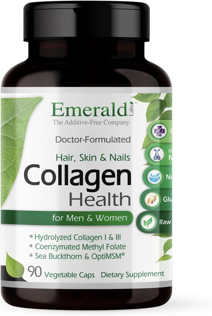 NØDVENDIGE ETIKETTER Kollagen Sundhed - Hydrolyzed Collagen for sundt hår, hud og negle med Saw Palmetto & Beta- sitosterol - også understøtter immunforsvar & binyreal sundhed - 90 vegetabilske kapsler (30- Day Supply)