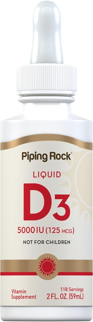 Piping Rock Vitamin D3 Liquid 5000 IU (125 mcg) | 2 oz | Vitamin D Drops for Adults | Vegetarian, Non-GMO, Gluten Free Supplement
