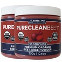 PureClean Organic Beet Juice Powder - nitrogenoxid supplement - 100% USA Grown Beets - Organic Beet Root Powder 30 Servering, 300g (2 krukker 60 Servering)