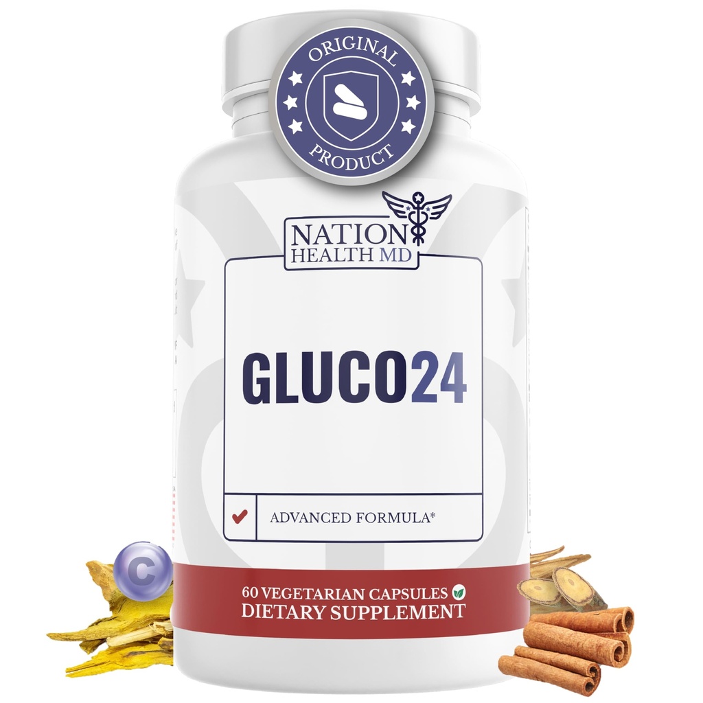 Gluco24 Supplement - tillæg med kanel, berberine, C-vitamin og mere - tillæg til mænd og kvinder, 60 kapsler