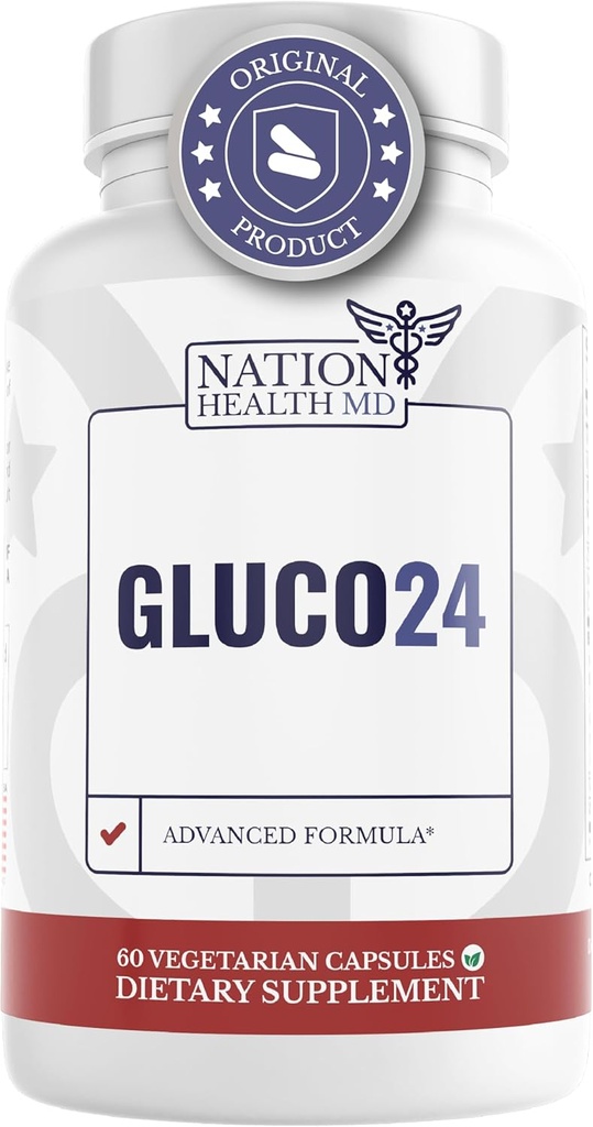 Gluco24 Supplement - tillæg med kanel, berberine, C-vitamin og mere - tillæg til mænd og kvinder, 60 kapsler