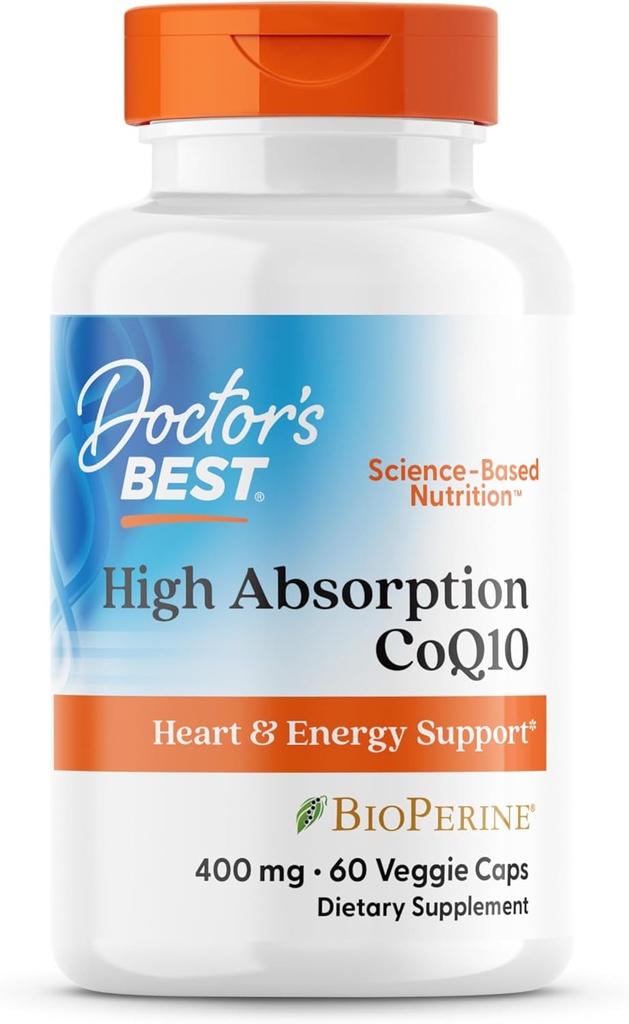 Doctor 's Best High Absorption CoQ10, Heart & Energy Support, USP Verified, Naturlig Fermenteret CoQ10, Non- GMO, Gluten Free, Soy Free, Vegan 60 Veggie Caps
