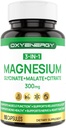 OXYENERGY 3 i 1 Magnesiumkompleks tillæg, Triple Magnesiumkapsler 300mg med Glycinate Malatcitrat, Chelated, Vegan, High Absorption and Bioavailability, 90 Kapsler