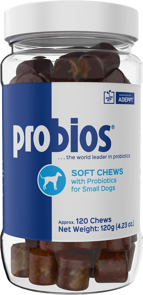 Probios til hunde bløde tygger, Probiotika til hunde, Dagligt tillæg for Gut sundhed, fordøjelse og immunforsvar, små racer, 4.23oz