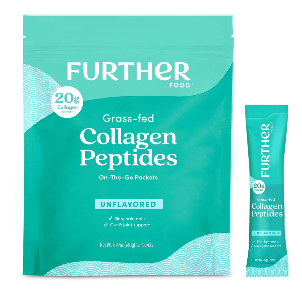 Yderligere mad Unflavored Collagen Peptider Powder Stick Packs - 100% Grass- Fed, Hydrolyzed Type 1 & 3, 20g Collagen per Servering, Understøtter hud, hår, negle & Joints, 8.47 Oz