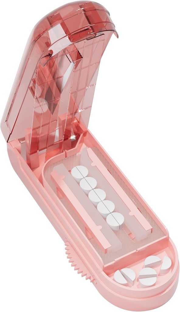 Pill Cutter Splitter til små og små piller, Pill Splitter præcist skærer flere piller på én gang for store og små lægemidler, Sharp Blade med sikkerhedsvagt (Pink)