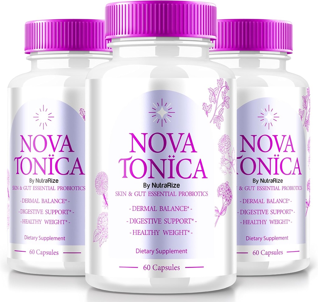 (3 Pack) NovaTonica kapsler, Nova Tonica til støtte naturligt sund og glødende hud, Ekstra stærk supplement til støtte hydrering, Skin- Enhancing Vitamin piller, Nova Tonic anmeldelser (180 kapsler)