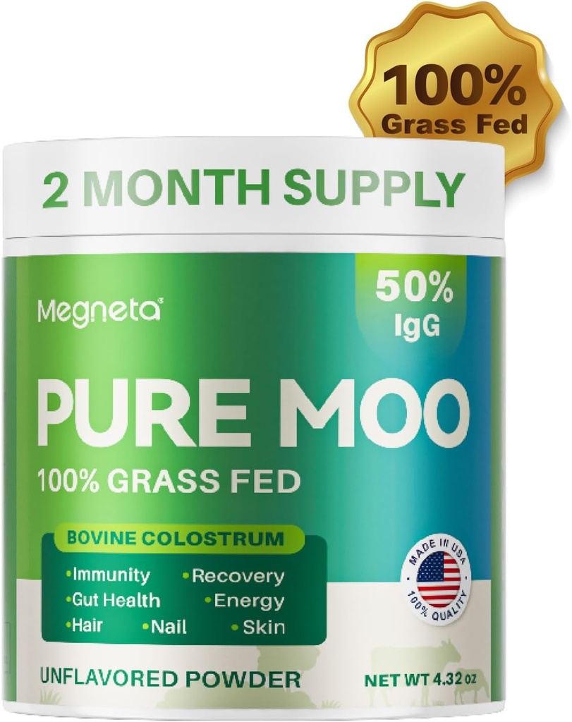 Bovin Colostrum Supplement til mennesker - 50% IgG 100% Græs Fed, Colostrum Pulver til Gut Sundhed, hud & hår, skønhed og immunforsvar Pure Moo Keto, Gluten & Fat Free (Unflavored) V3