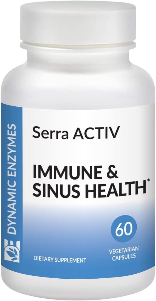 Serra ACTIV - 60 Veganske kapsler - Understøtter Sinus og kardiovaskulær sundhed - Acid-resistent Serrapeptase - 120.000 SPU - Immunstøtte - Systemiske enzymer