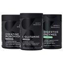 Sportsforskning L- Glutamin (100 Servere), Creatine Monohydrat (60 Servere) og fordøjelsesenzymer med Probiotika & Ginger (90 Servere) - Alle non-GMO verificeret, Vegan & Gluten fri