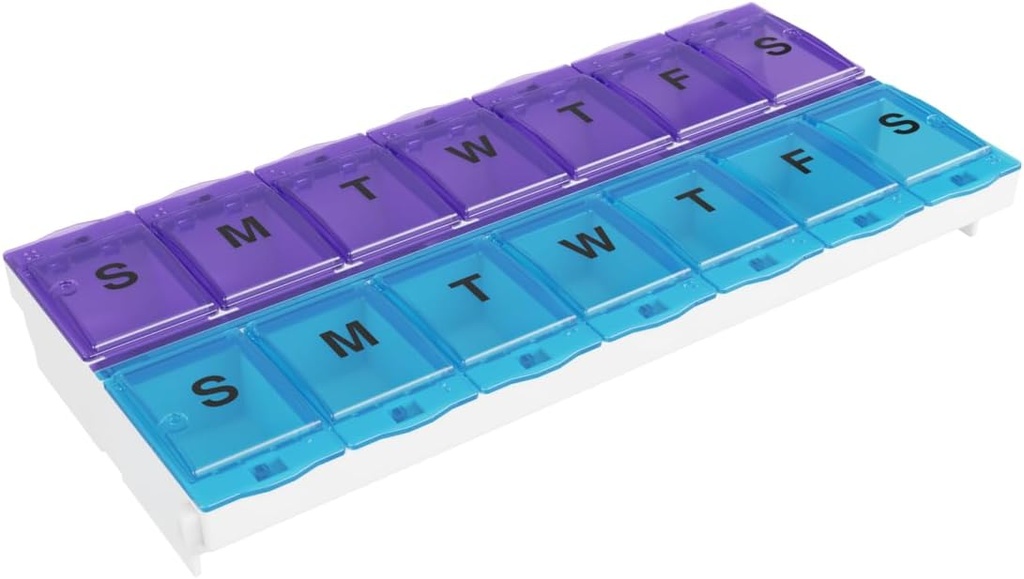 EZY DOSE Pill Organizer Weekly AM / PM (7-dag), Medicine Planner, Vitamin Case / Box, 2X-store låseafdelinger til sikker reception og forhindre utilsigtet spild, blå og lilla, BPA gratis