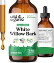 Wild & Organic White Willow Bark Tinktur - Flydende supplement til total support - Alkohol & Sugar- Free White Willow Extract Drops - Salix Alba Bark - Vegan, Ingen tilsætningsstoffer - 4 fl oz
