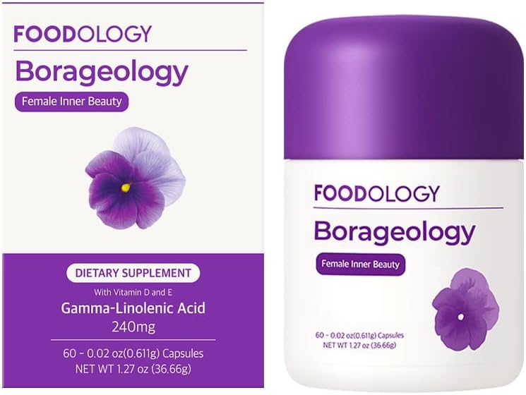 LEVNEDSMIDLER Boraologi (60 Softgels, 30 dage) - Pure Borage Oil, GLA 240 mg med E-vitamin & D3. Plantbaseret Omega 6 Fedtsyre supplement til premenstruel ubehag, sund hud & Hormonal balance.